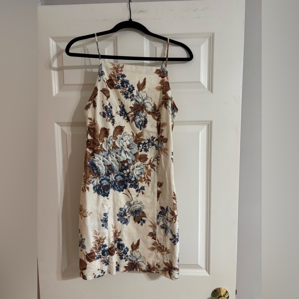 Abercrombie & Fitch Cream Midi Slip Dress with Blue & Brown Floral Print